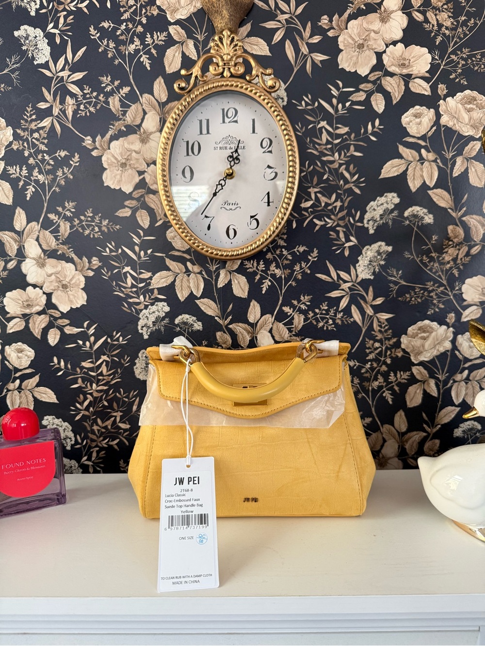 JW PEI Lucia Faux Suede Top Handle Yellow Bag